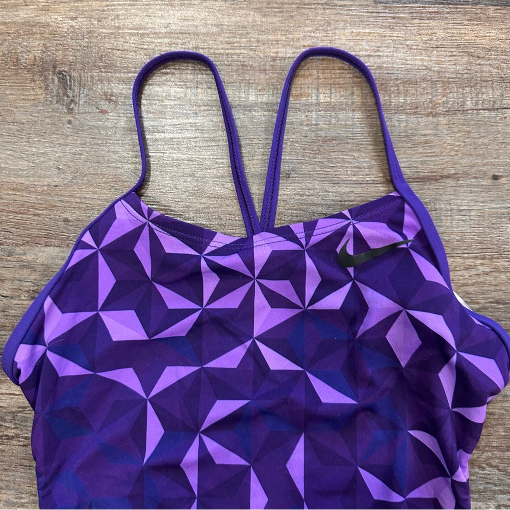 Nike Hydrastrong Purple Geometric One Piece Swimsuit Size 4 30 - Picture 4 of 5